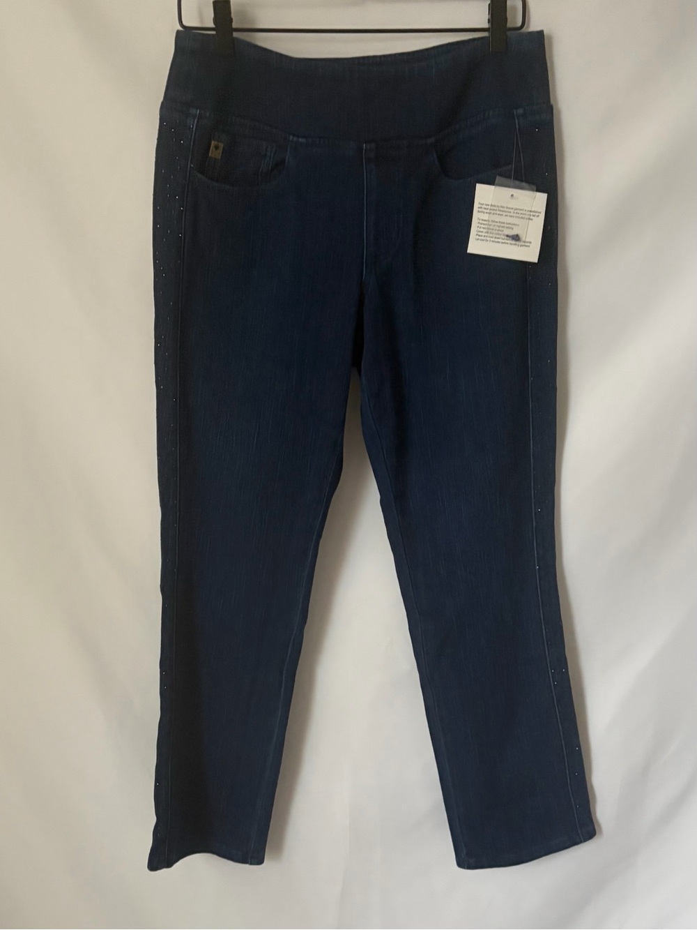 NWT Belle by Kim Gravel Flexibelle Side Sparkle Straight Jean Dark Indigo Pet 12